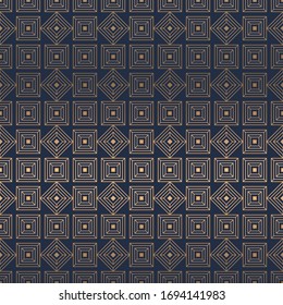 oro con motivos geométricos de lujo azul, Diseño Art de fondo sin fisuras, elegante estilo retro vintage ideal para banner de tarjeta de felicitación o papel pintado y diseño de pared.