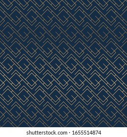 gold with blue geometric shape mosaic background, Seamless vector pattern. Vector texture