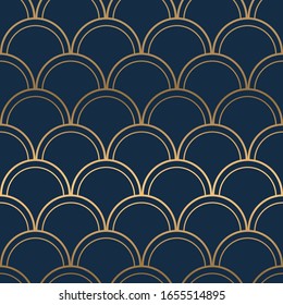 gold with blue geometric shape mosaic background, Seamless vector pattern. Vector texture