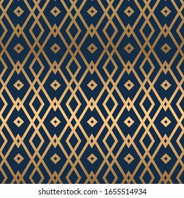 dorado con fondo de mosaico de forma geométrica azul, patrón vectorial sin soldadura. Textura vectorial