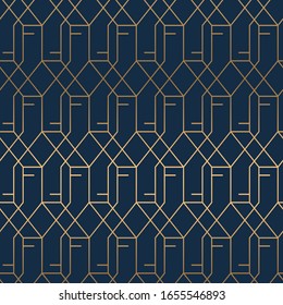 gold with blue geometric shape mosaic background, Seamless vector pattern. Vector texture