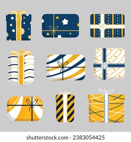 Gold Blue gift box collection decorative for festival new year Christmas Birthday celebration