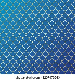 Gold with blue gradient Mermaid tail pattern. Fish scale texture. Square background for invitation, textile design, wrapping paper, swimwear or wallpaper.  