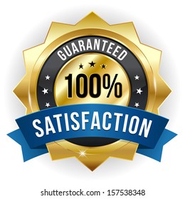 Gold blue hundred percent satisfaction badge