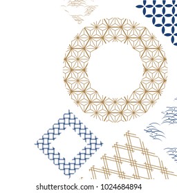 Gold and blue Japanese pattern vector for cover page design, card, poster.