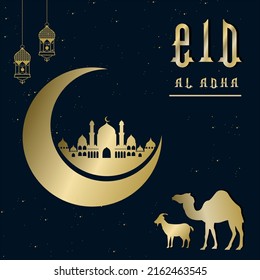 Gold and blue luxury islamic background with decorative ornament frame Premium Vector