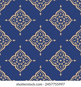 Gold und Blau Luxus-Vektorgrafik nahtlose Muster. Ornamente, traditionelle, ethnische, arabische, türkische, indische Motive. Ideal für Stoff und Textil, Bildschirmhintergrund, Verpackungsdesign oder jede beliebige Idee.