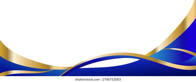 Borde moderno azul dorado, forma lujosa para el diseño del certificado, esquina ondulada, Ilustración vectorial aislada sobre fondo blanco