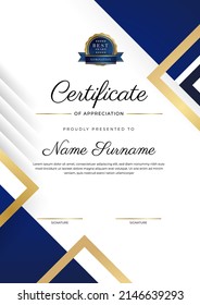 Gold blue modern certificate template with abstract geometric shapes texture border decoration. Suit for business award, education diploma, corporate honor and much more