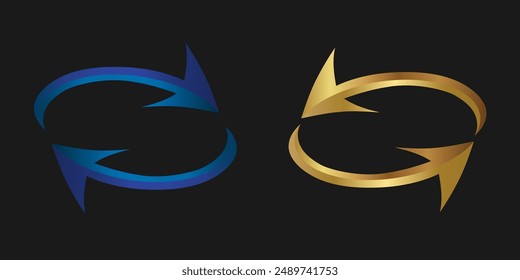 Gold, blue, red arrow rotation sign. Vector Illustration.