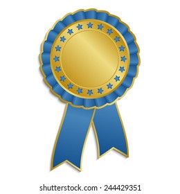 Gold and blue rosette with ribbon