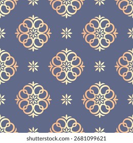 Gold and blue seamless pattern with mandala ornament. Traditional Arabic, Indian motifs. Great for fabric and textile, wallpaper, packaging or any desired idea.