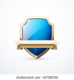 Gold and blue shield with ribbon