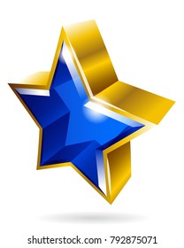 Gold and blue star symbol graphic isolated on white background. Vector illustration.