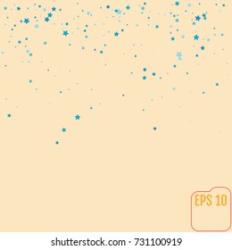Gold Blue Starry Background. Star Falling Print, Modern Creative Backdrop. Vector Confetti Pattern. Star light Night. Fall Chaotic Decor, Golden Blue Indigo Card.