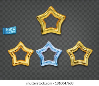 Gold and blue  stars isolated on gray background. Vector set. Elements for decorative decoration of festive layouts. Premium gold icons