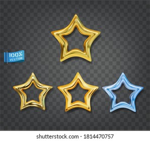 Gold and blue  stars isolated on gray background. Vector set. Elements for decorative decoration of festive layouts. Premium gold icons