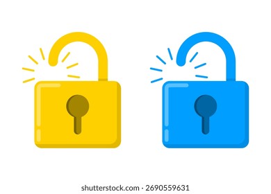 Gold und Blau entsperren Symbol. Sicherheitszugriffssymbol einzeln auf weißem Hintergrund. Vektorgrafik