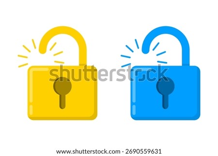 Gold and Blue Unlock Icon. Security Access Symbol Isolated on White Background. Vector Illustration