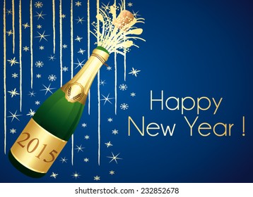 Gold and blue vector festive vector greeting card. Happy new year 2015 ! 