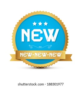 Gold and Blue Vector Sticker - Label with Paper New Title