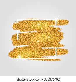 Gold blur glitter hand drawn paint brush background in frame. Gold background  for text, type, quote, banner, selling, text. 