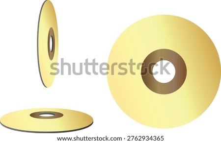 Gold Blu-ray, DVD-ROM, or CD-ROM disc. Retro icon for film, music, television, and entertainment. Vector illustration with gradient colors for websites, apps, brochures and so on.
