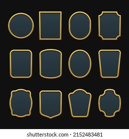 Gold Board Frame for Game Menu Interface. UI Set Vector