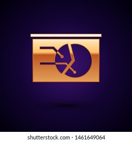 Gold Board with graph chart icon isolated on dark blue background. Report text file icon. Accounting sign. Audit, analysis, planning.  Vector Illustration