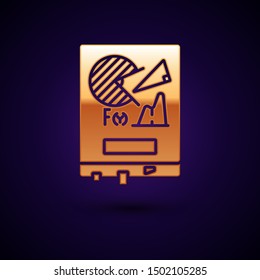 Gold Board with graph chart icon isolated on dark blue background. Report text file icon. Accounting sign. Audit, analysis, planning.  Vector Illustration
