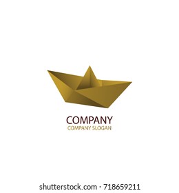 Gold Boat Origami Icon Logo