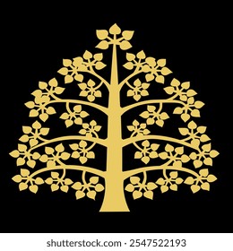 Árbol de oro Bodhi, Ficus religiosa o higo sagrado, símbolos de la Ilustración vectorial budista. Arte tradicional tailandés