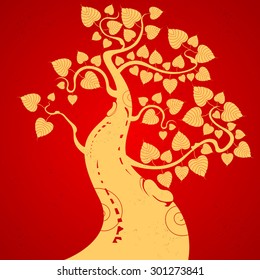 Gold bodhi tree on a red background