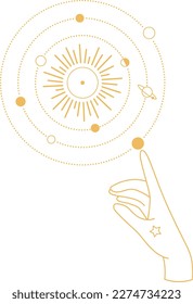 Gold Bohemian Universe Illustration with Moon Phases, Sun, Stars and Rays. Astrology SVG Vector Clipart. Celestial, Mystical, Esoteric designs perfect for Printing. T-shirt, Mugs Cut File. svg