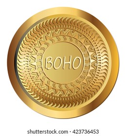 Gold boho sun coin. Vector illustration.