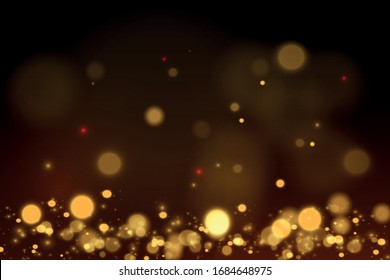 Gold bokeh abstract festive background. Golden christmas light shine bright holiday magic decoration.