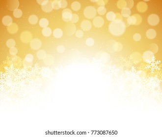 Gold bokeh abstract festive background. Golden christmas light shine bright holiday magic decoration.