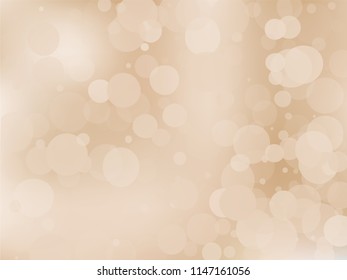 Gold bokeh background. Light abstract backdrop with transparent circles, rounds, dots. Vector illustration.