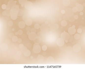 Gold bokeh background. Light abstract backdrop with transparent circles, rounds, dots. Vector illustration.