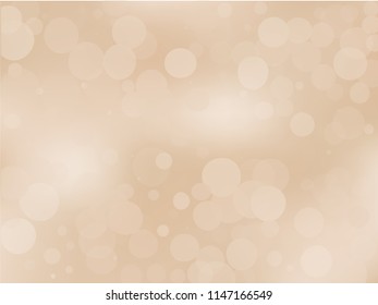 Gold bokeh background. Light abstract backdrop with transparent circles, rounds, dots. Vector illustration.