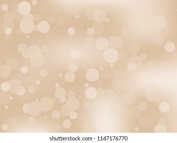 Gold bokeh background. Light abstract backdrop with transparent circles, rounds, dots. Vector illustration.