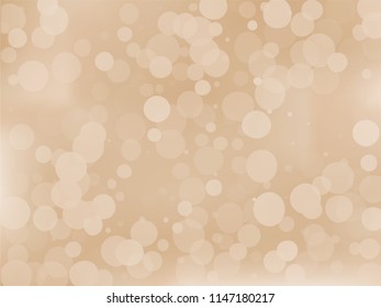 Gold bokeh background. Light abstract backdrop with transparent circles, rounds, dots. Vector illustration.