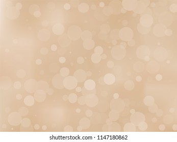 Gold bokeh background. Light abstract backdrop with transparent circles, rounds, dots. Vector illustration.