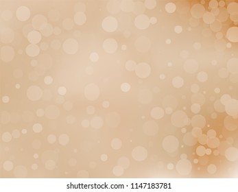 Gold bokeh background. Light abstract backdrop with transparent circles, rounds, dots. Vector illustration.