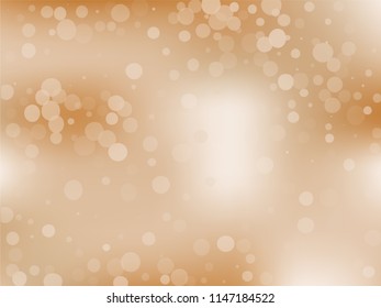 Gold bokeh background. Light abstract backdrop with transparent circles, rounds, dots. Vector illustration.