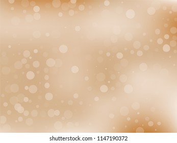 Gold bokeh background. Light abstract backdrop with transparent circles, rounds, dots. Vector illustration.