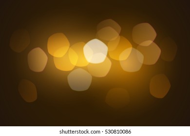 Gold bokeh background. Not in focus. Pentagon particles. Vector illustration.