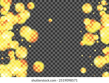 Gold Bokeh Background Transparent Vector. Confetti Neon Illustration. Happy Design. Black Spot Light Template. Orange Shimmer.