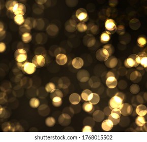 Gold bokeh Blurred light on black background. Golden lights Christmas and New Year holidays template. Abstract glitter defocused blinking stars and sparks. Vector EPS 10