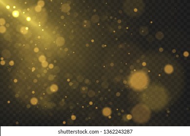 Gold Bokeh Effect Isolated On Dark Transparent Background